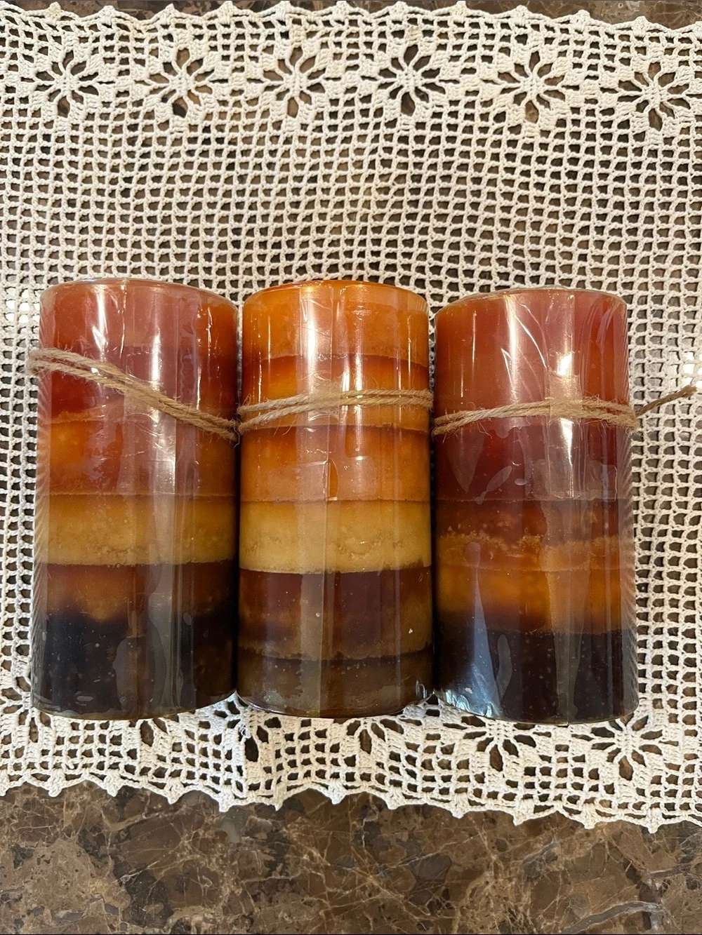 🆕 Set of 3 Decorative Scented Rustic Pillar Candles “Harmony” Multi Color Wax